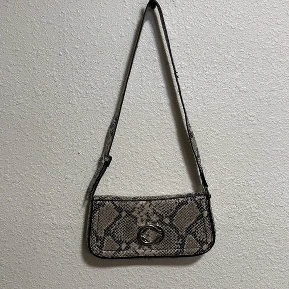 Topshop Finley Faux Snakeskin Baguette Shoulder‎ Bag Grey Black Snake Print - Picture 4 of 16